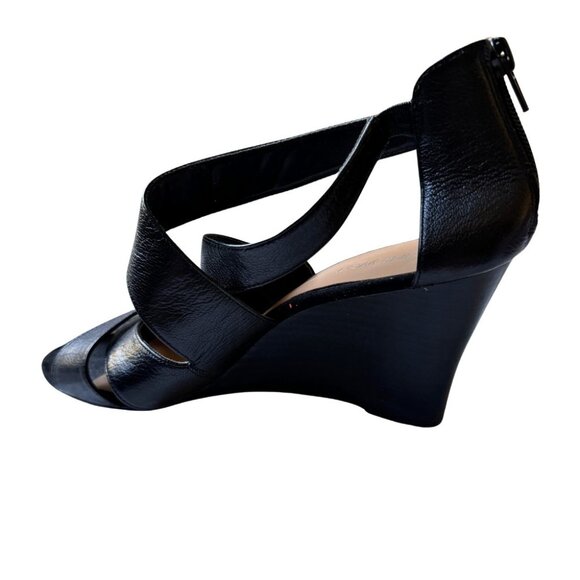 Nine West Black Leather Wedge Sandals Zipper and Straps SIZE 8.5  3.5 inch Heels - Picture 8 of 15